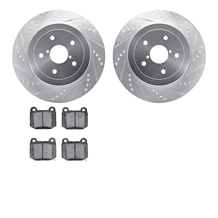 7602-13005, Rotors-Drilled And Slotted-Silver With 5000 Euro Ceramic Brake Pads, Zinc Coated